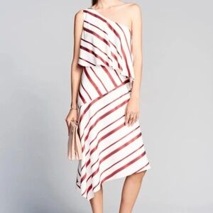 Banana Republic Red and White Striped One-Shoulder Asymmetrical Midi Dress